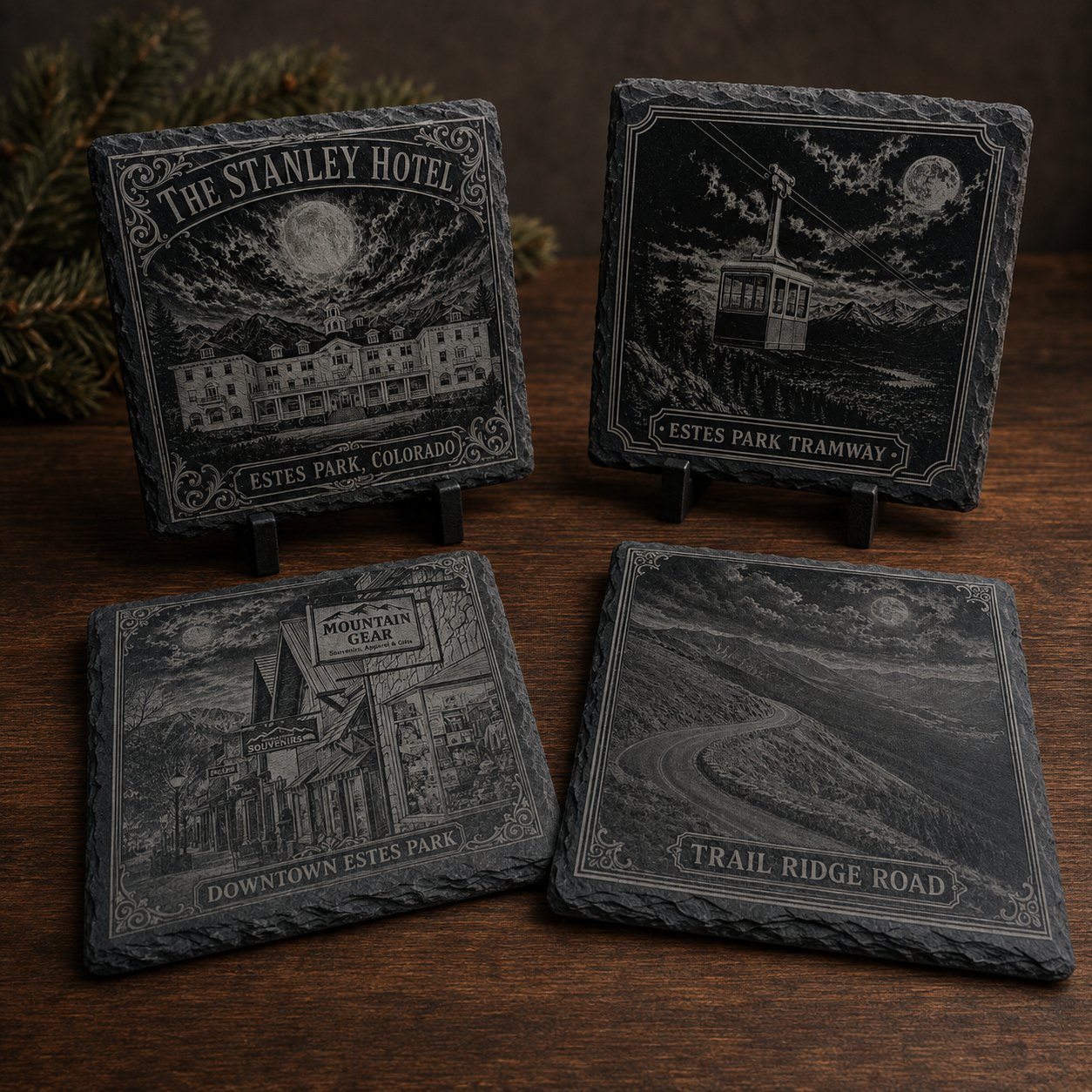 Estes Park Slate Coaster Set