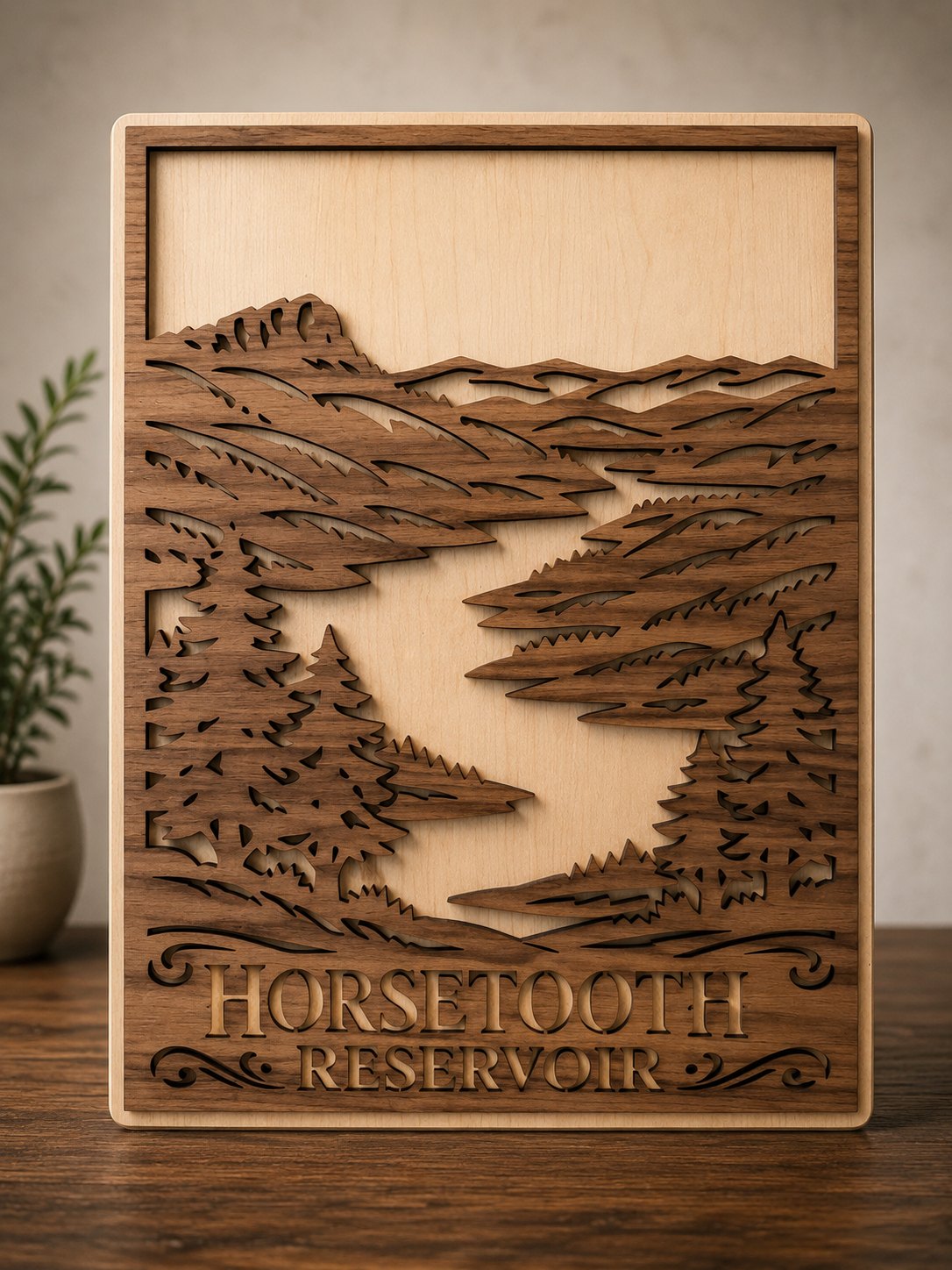 Horsetooth Reservoir Layered Wood Art