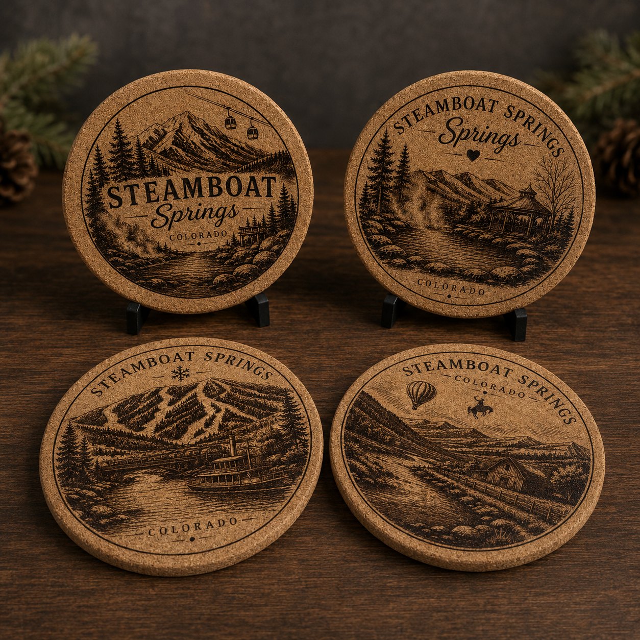 Steamboat Springs Cork Coaster Set
