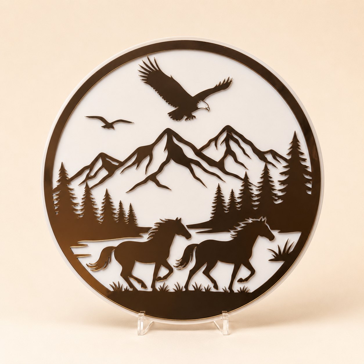 Mountain & Wild Horses Round Wall Art