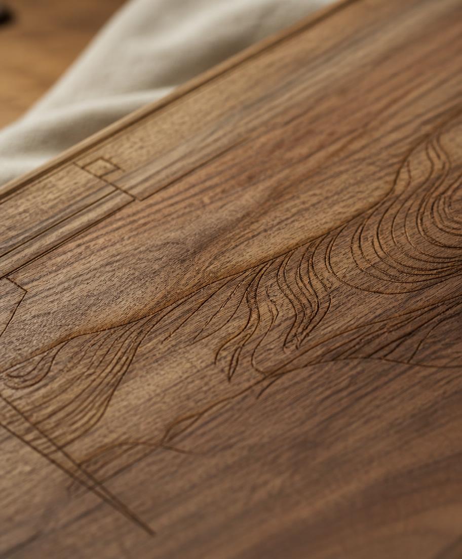 Macro detail of engraved walnut grain